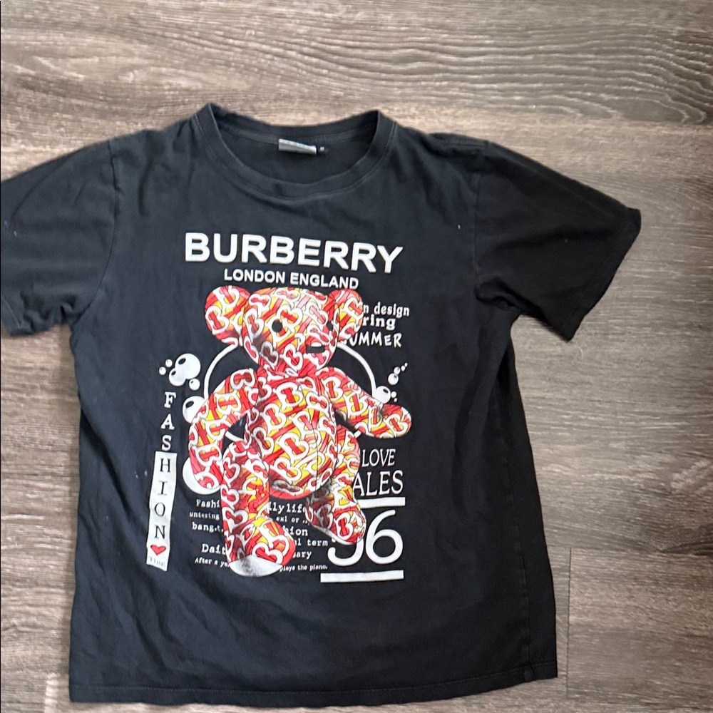 Burberry Kids Black Tee with Colorful Bear Design